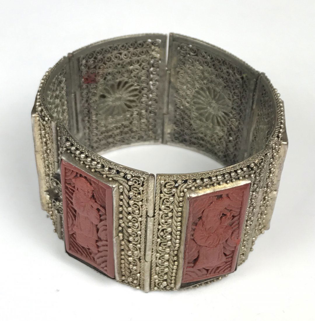 Carved Cinnabar Lacquer Siver Bracelets (1 of 6)