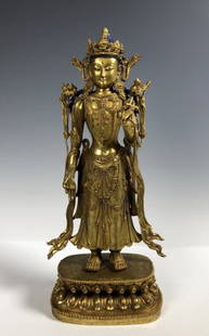 Gilt Bronze Figure of Amitayus: Gilt Bronze Figure of Amitayus H:15 1/2 inch (39 cm)