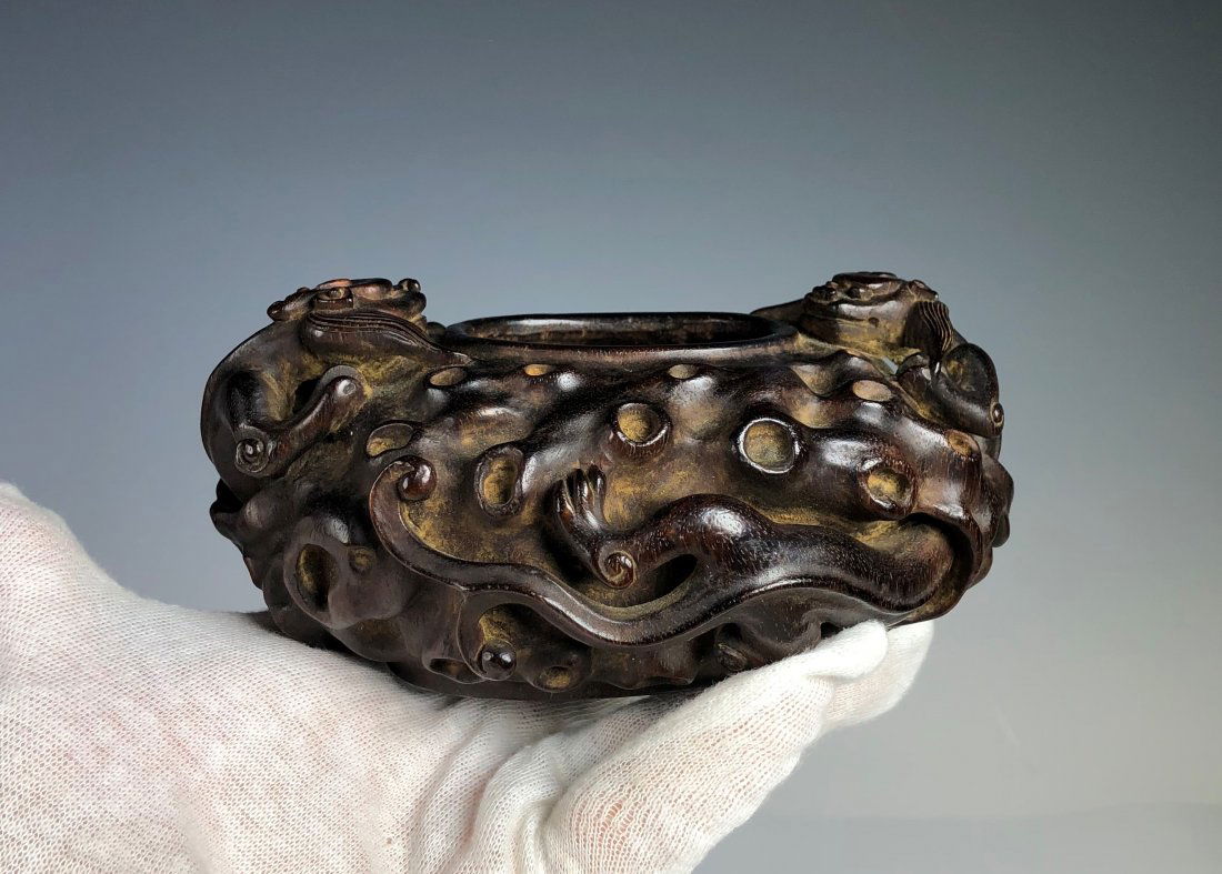 Carved Zitan Wood Washer With Animal (1 of 8)