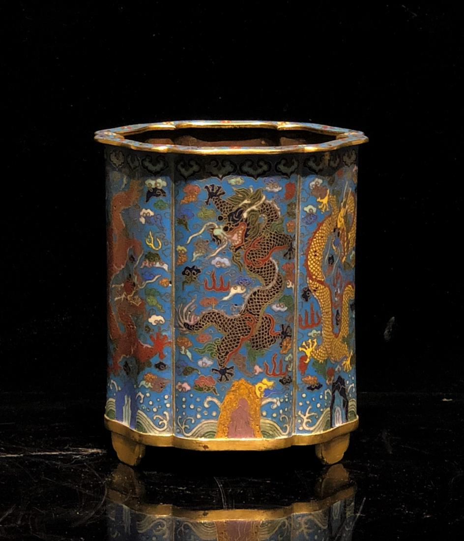 Cloisonne Enamel Dragon Brush Pot with Mark (1 of 10)