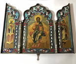 Russian Icon in 84 Silver Enamel Triptych Frame