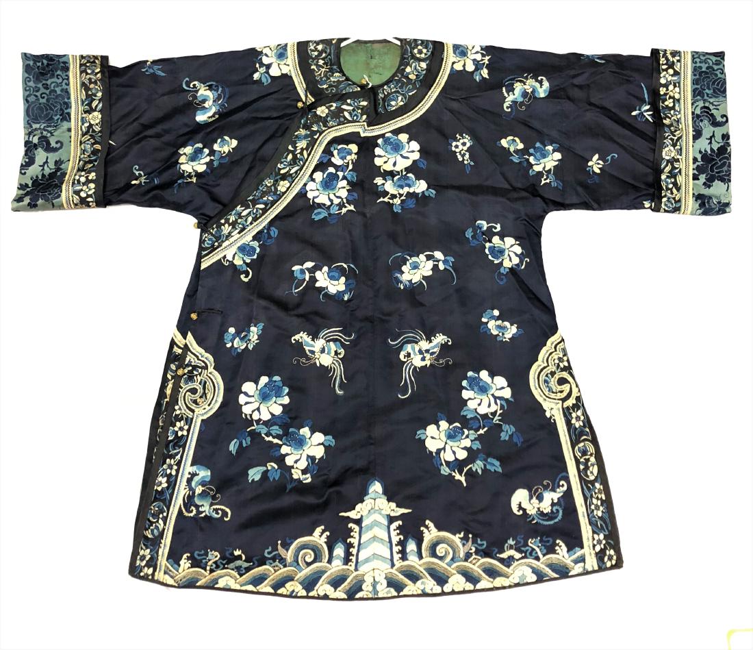A LADY'S BLUE-GROUND EMBROIDERED SILK ROBE (1 of 8)