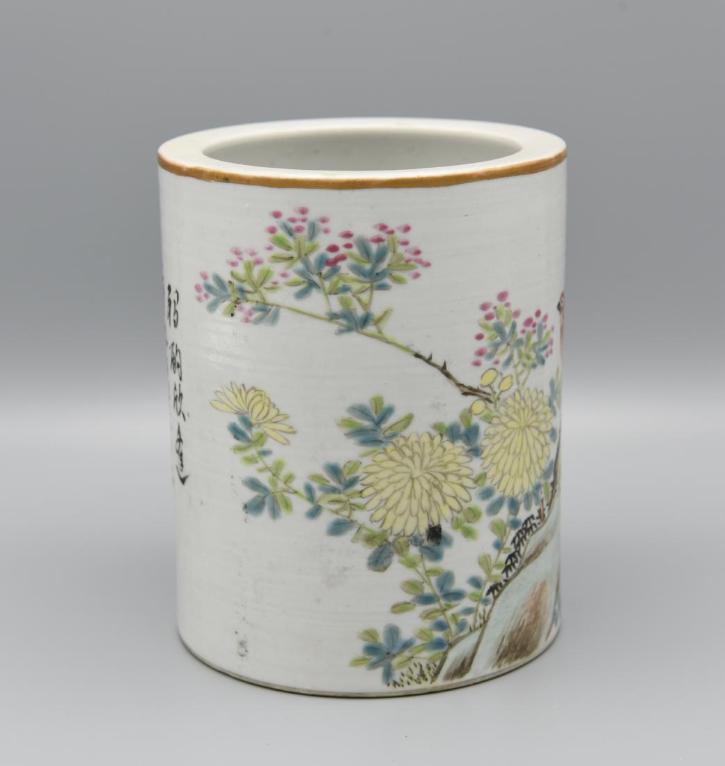 19TH C. FAMILLE ROSE INSCRIBED BRUSH POT (1 of 10)