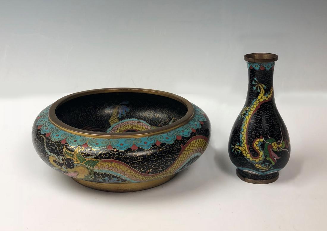 SET OF CLOISONNE ENAMEL BRONZE VASE AND WASHER (1 of 8)