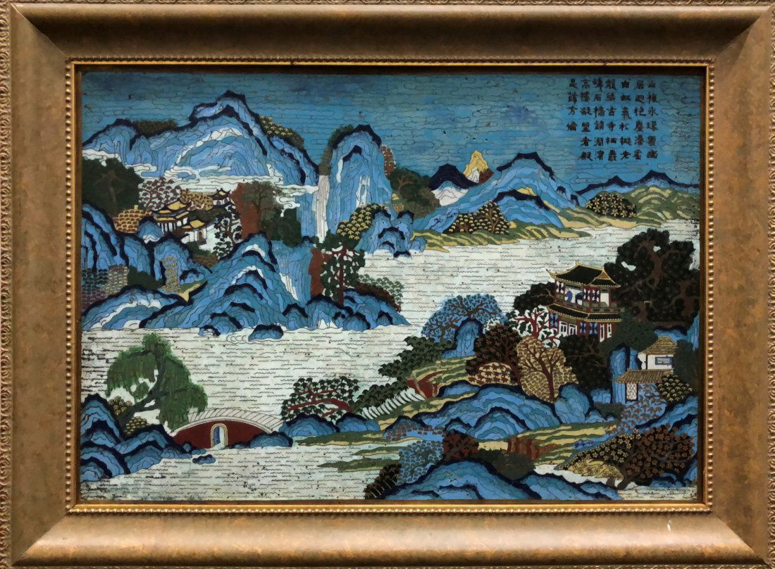 LARGE FRAMED GILT CLOISONNE ENAMEL WALL SCREEN (1 of 13)