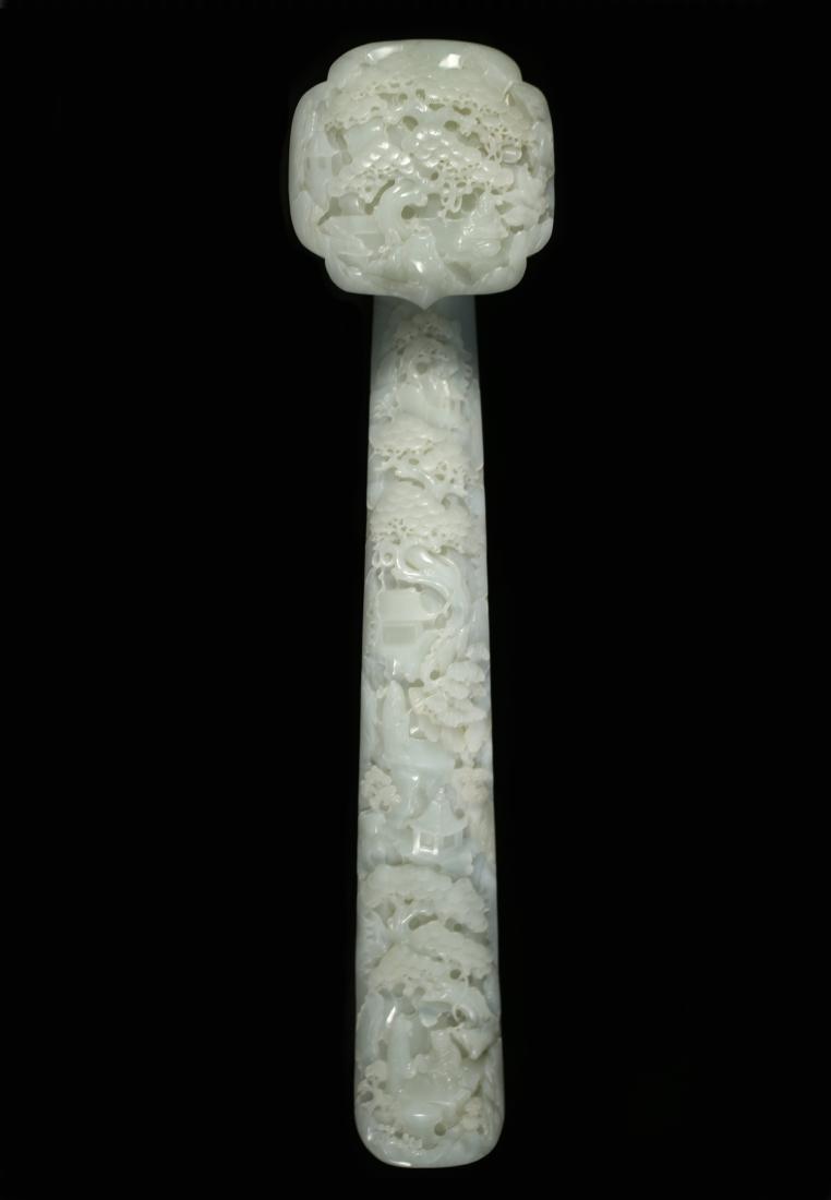 VERY INTRICATELY CARVED  WHITE JADE RUYI AND MARK (1 of 8)