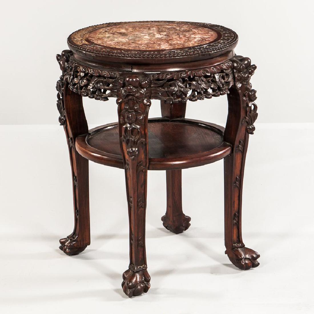 CHINESE MARBLE TOP WOOD STAND (1 of 1)