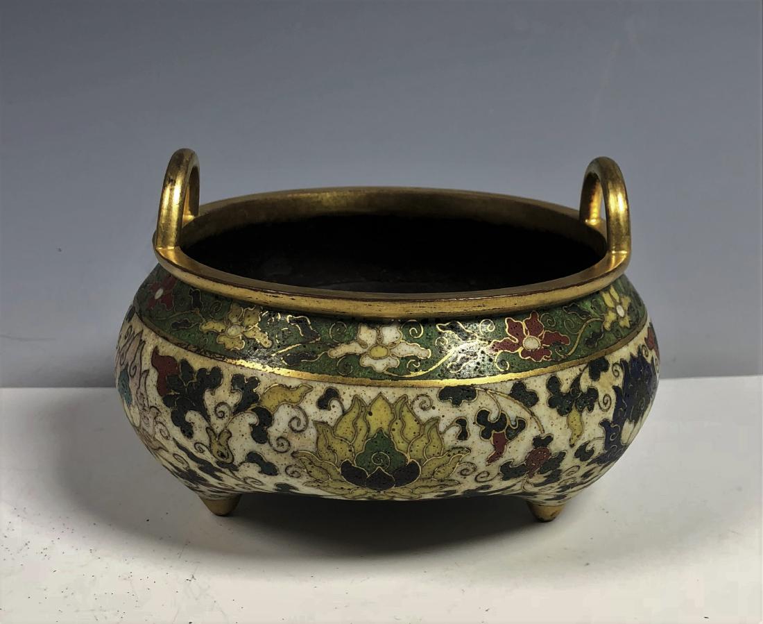 CLOISONNE ENAMEL TRIPOD HANDLED CENSER WITH MARK (1 of 7)