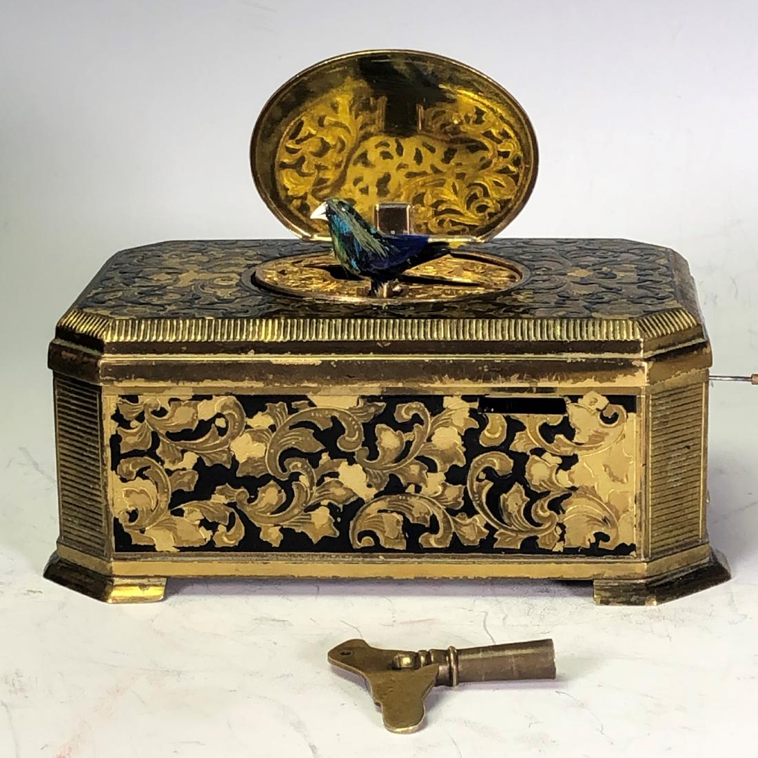 Gilt Bronze Singing Bird Music Box: Gilt Bronze Singing Bird Music Box Working Condition