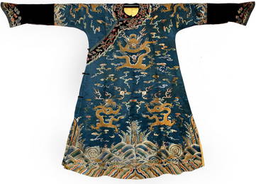 IMPERIAL BLUE SILK EMBROIDERED DRAGON ROBE