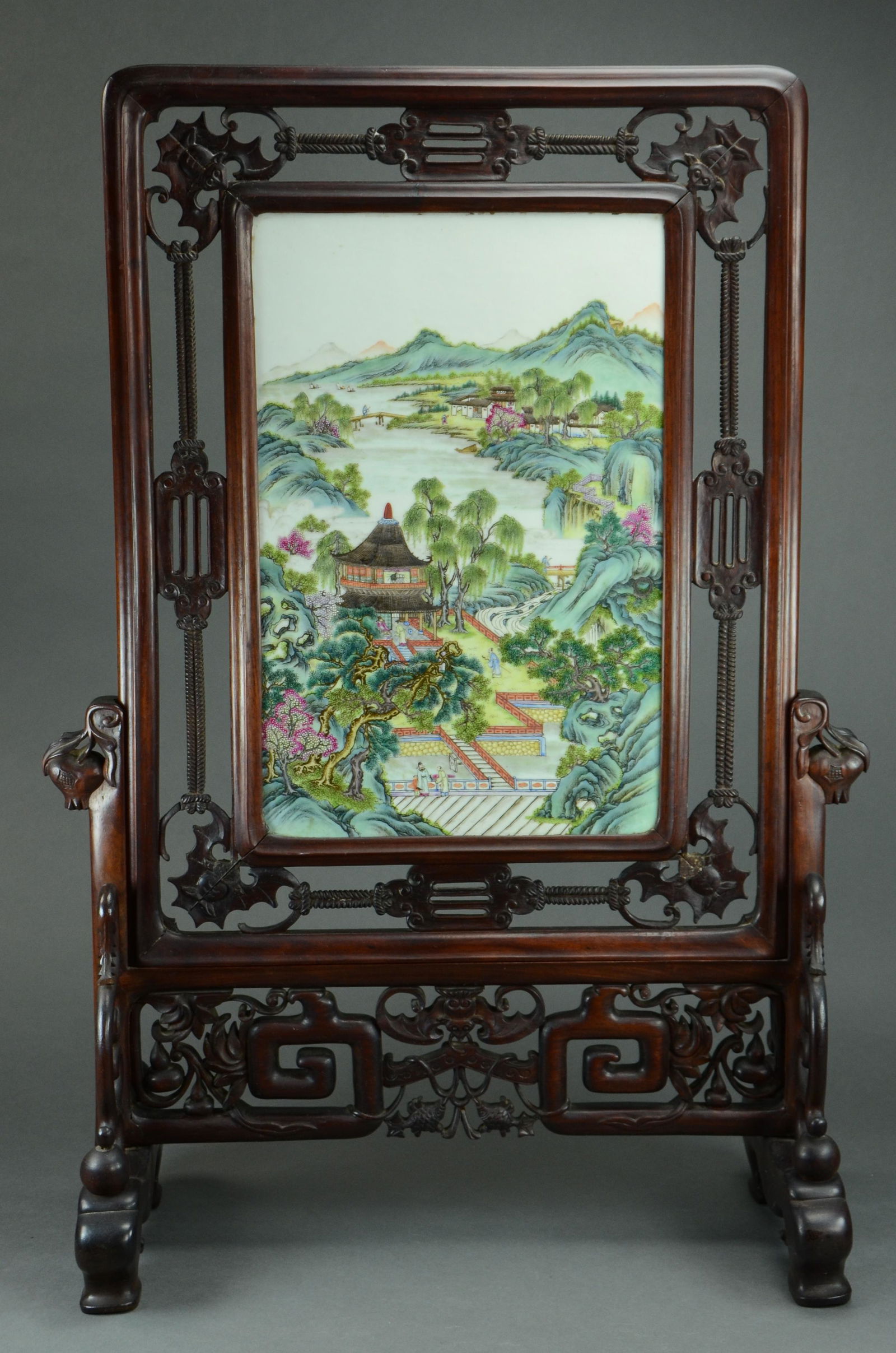 Famille Rose Porcelain & Hardwood Table Screen (1 of 5)