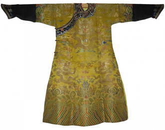 A Rare Yellow Embroidered Twelve-Symbol Dragon Robe