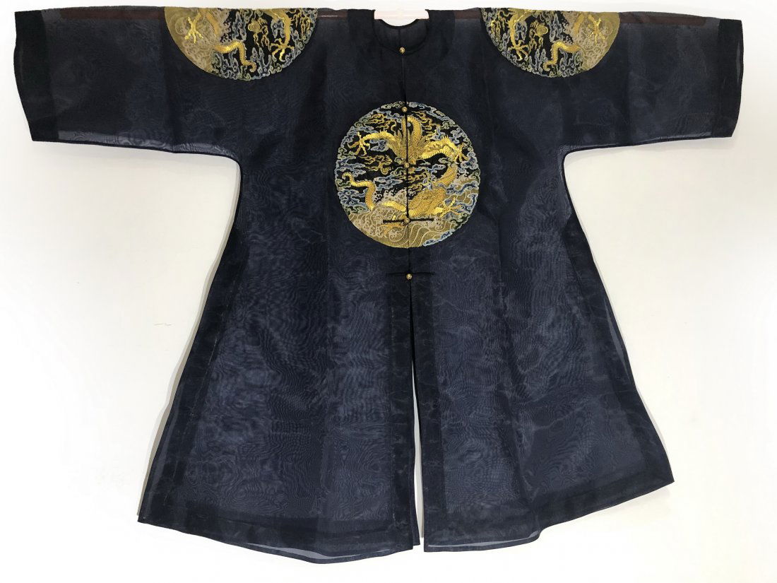Chinese Blue Gauze Ground Embroidered Dragon Robe (1 of 7)