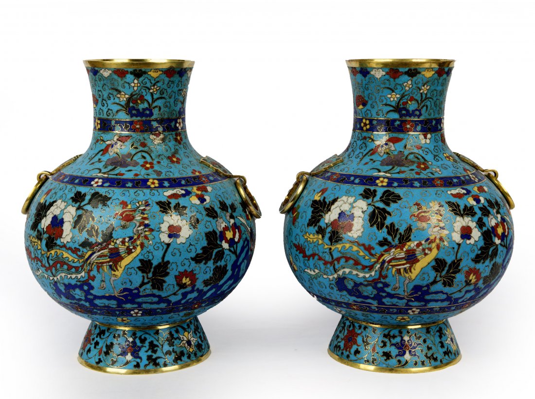 Pair of Cloisonne Enamel Vases With Kangxi Mark (1 of 12)