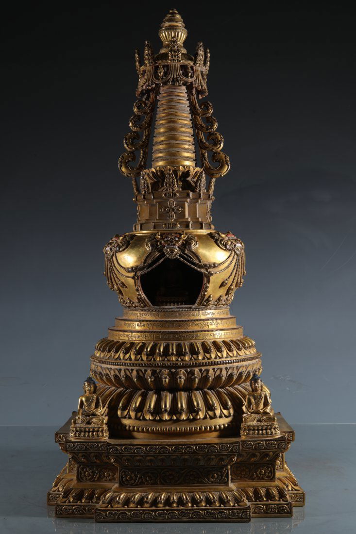 Finely Cast Gilt Bronze Buddhist Stupa, Yongle Mark (1 of 12)