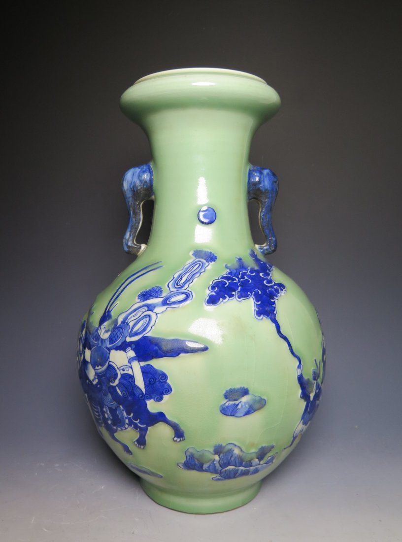 Green Glazed Blue And White Porcelain Vase With Mark (1 of 10)