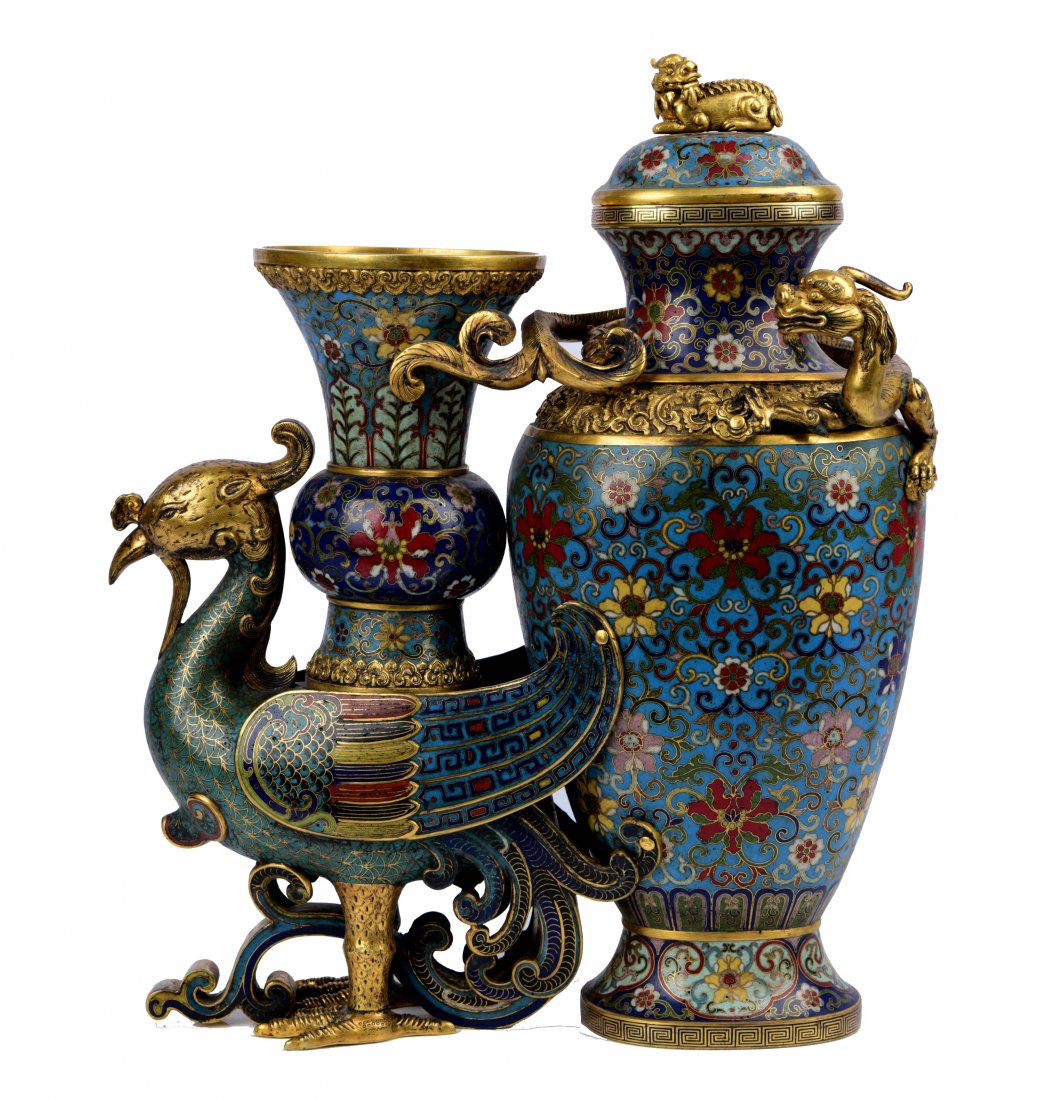 Cloisonne Enamel Conjoined Dragon & Phoenix Vase (1 of 9)
