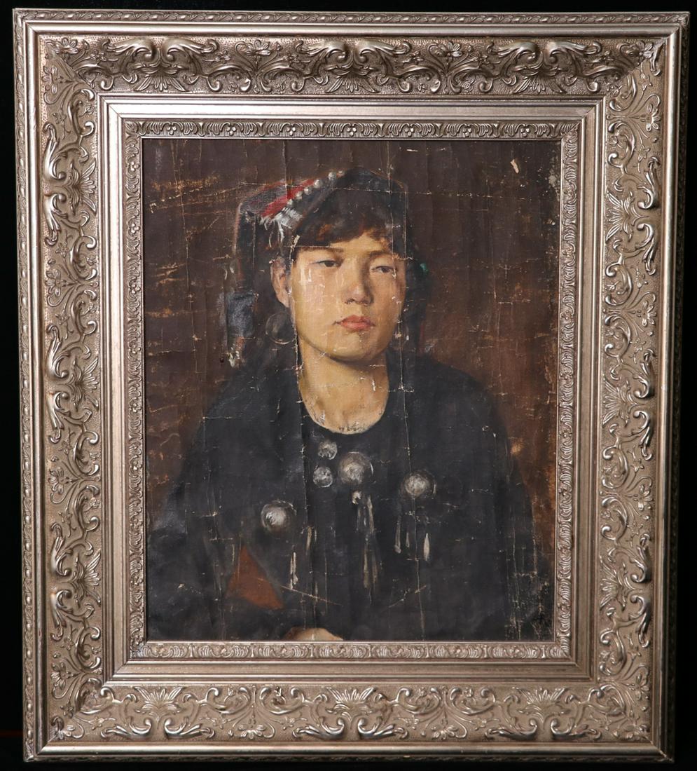 Oil Portrait of a Lady, XU BEIHONG: Oil Portrait of a Lady, XU BEIHONG Oil on canvas Dimension: 17 5/16" x 14 1/8" (44 x 36 cm). A LIST OF RECOMMENDED THIRD-PARTY SHIPPER IS AVAILABLE UNDER SHIPPING INFORMATION. PLEASE FEEL FRE
