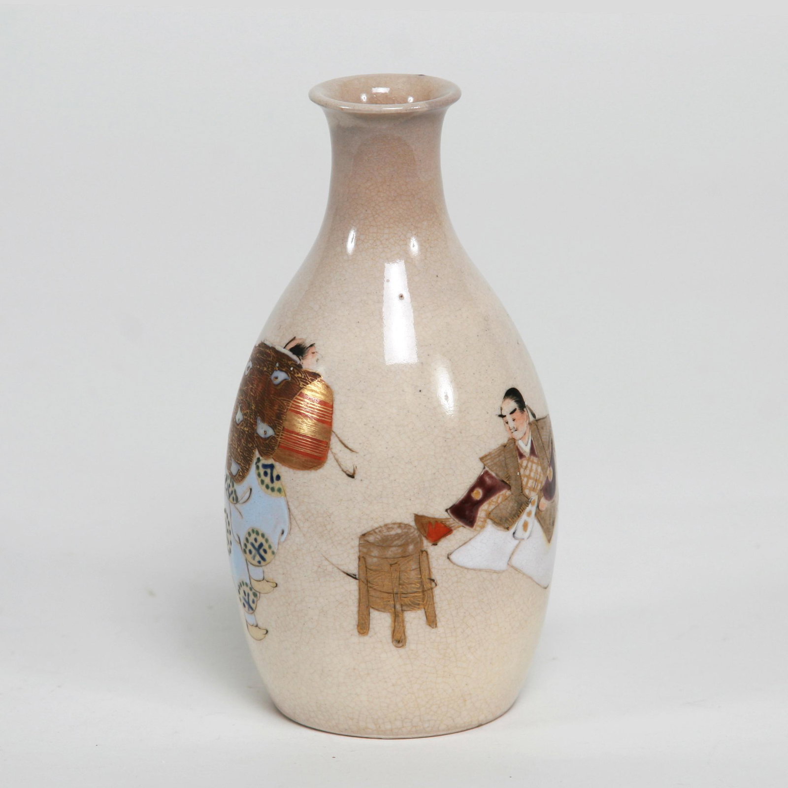 Rare Satsuma Sake Bottle, Late Edo Period: Rare Satsuma Sake Bottle, Late Edo Period (1853-1867). Fine gilt and colored enameled work in a classically simple design. Dimension: 6" high A LIST OF RECOMMENDED THIRD-PARTY SHIPPER IS AVAILABLE UND
