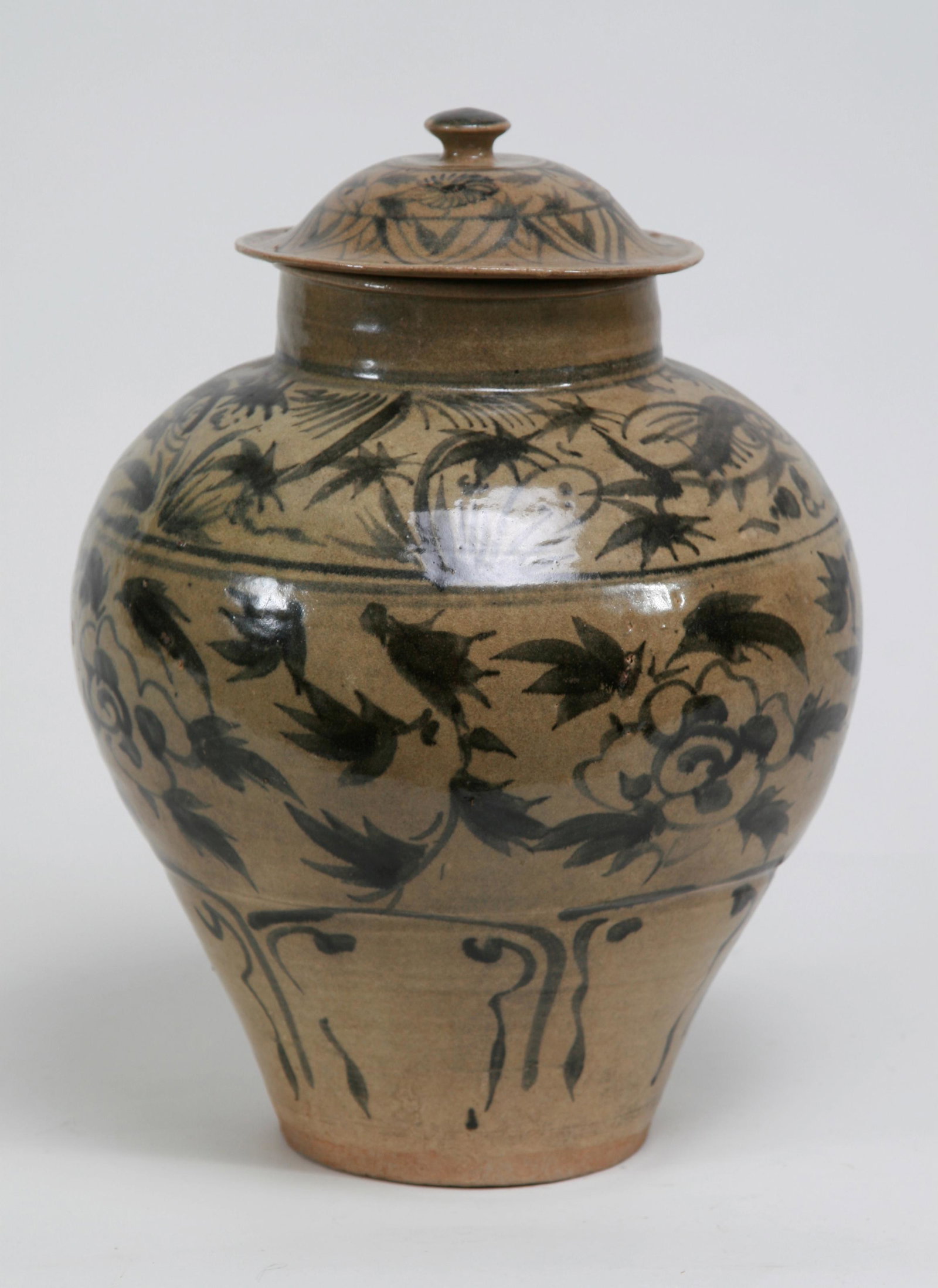Large Ming Dynasty Blue and White Covered Vessel: Large Ming Dynasty Blue and White Covered Vessel. This nicely painted underglaze blue with lid is from Southwest China area where the background tends to be darker than the more stark white porcelains
