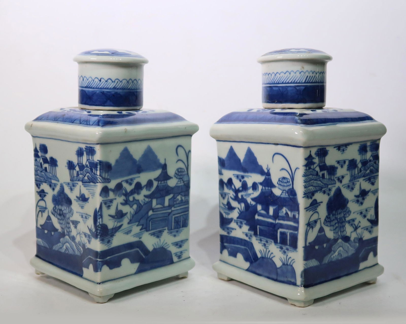Pair Chinese Export Blue & White Porcelain Tea Bottles (1 of 9)