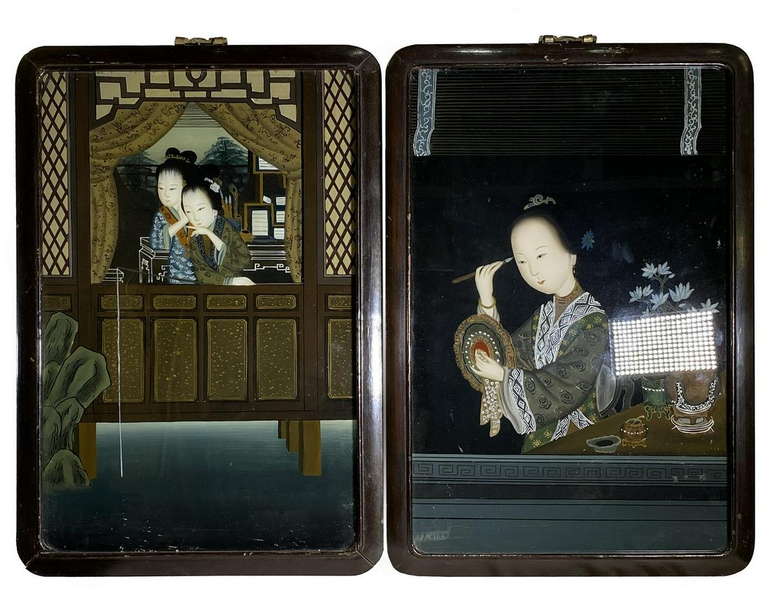 Pair Of Chinese Painted Glass Panel (1 of 7)