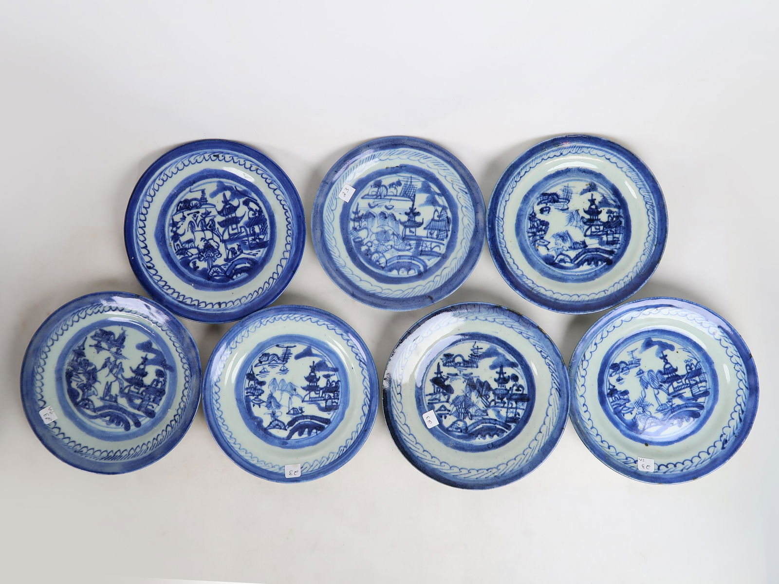 7 Chinese Canton Blue & White Side Dishes (1 of 8)