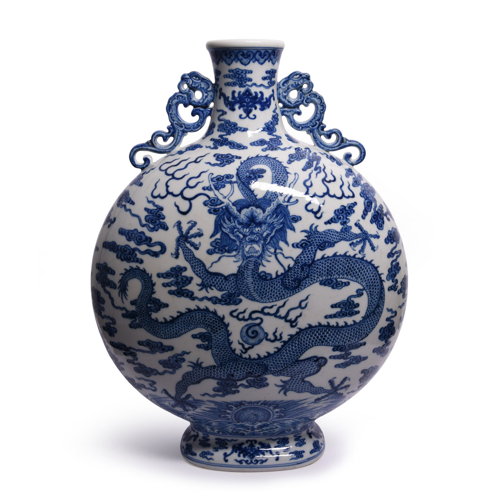Fine Blue And White Dragon Motif Porcelain Flask, (1 of 10)