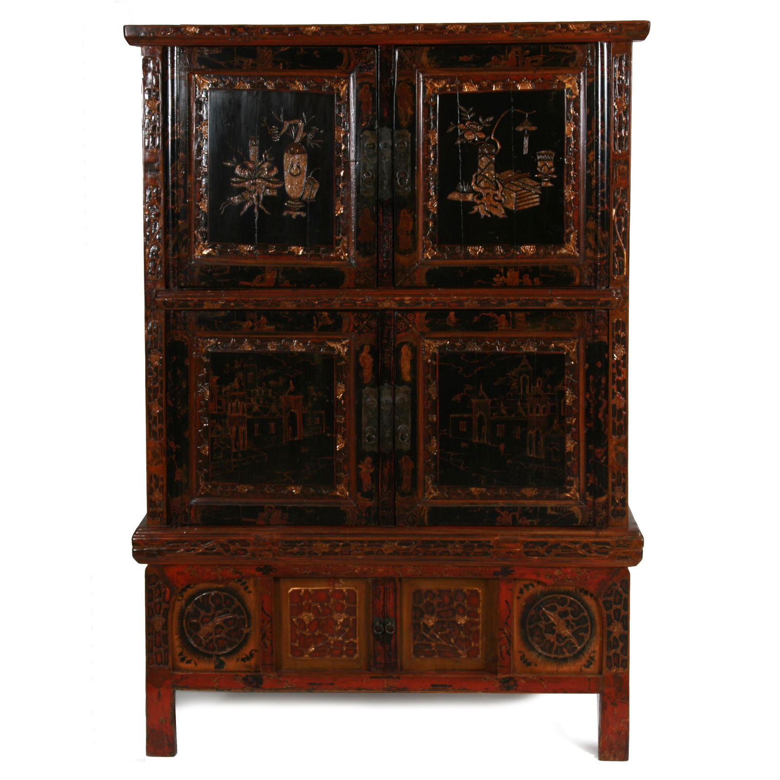 Chinese Carved & Painted Cabinet, 19th C. (1 of 6)