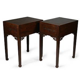 Pair Chinese Walnut Side tables with Drawers, 19th C. (1 of 3)