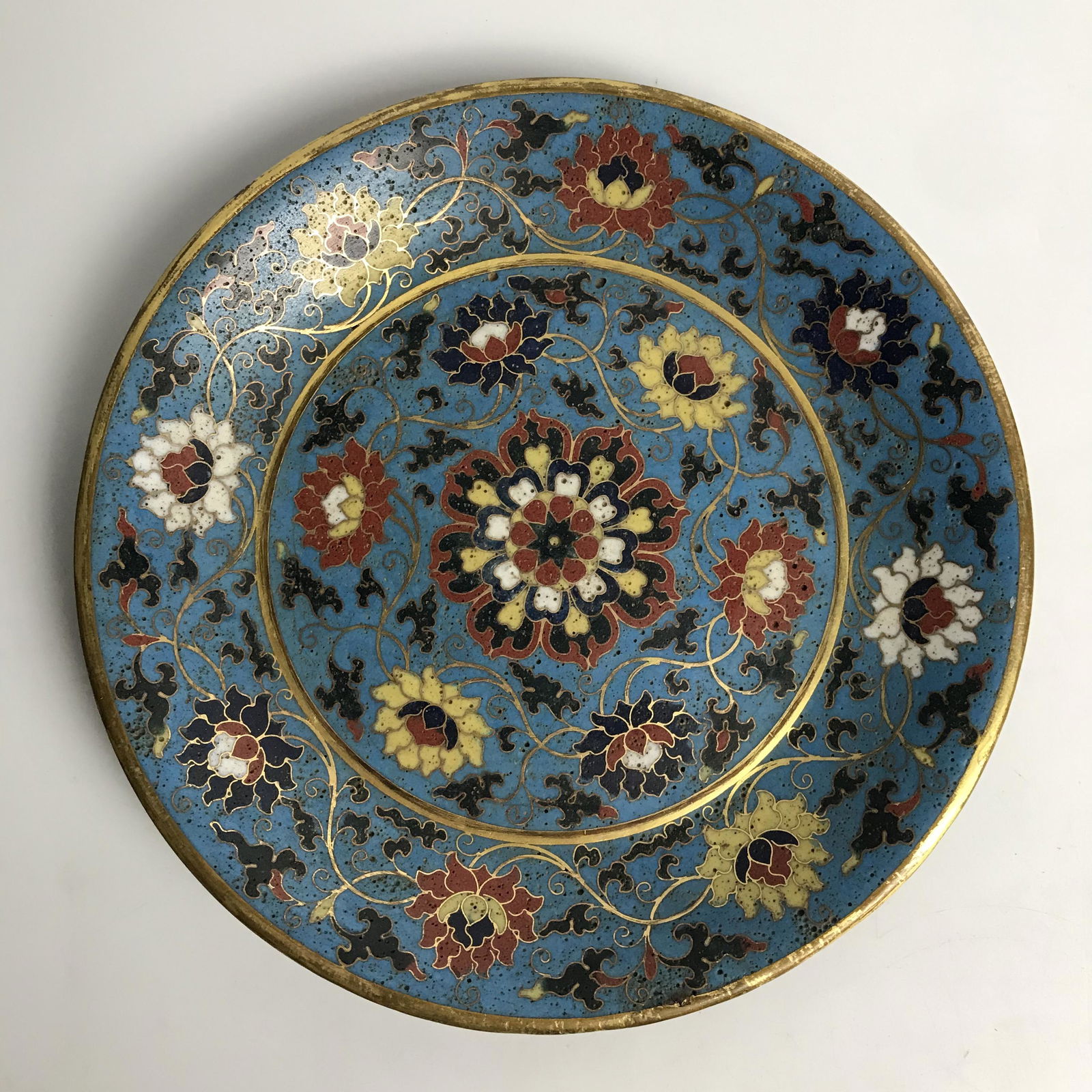 Cloisonne Enamle Bronze 'Floral' Plate, Marked (1 of 6)