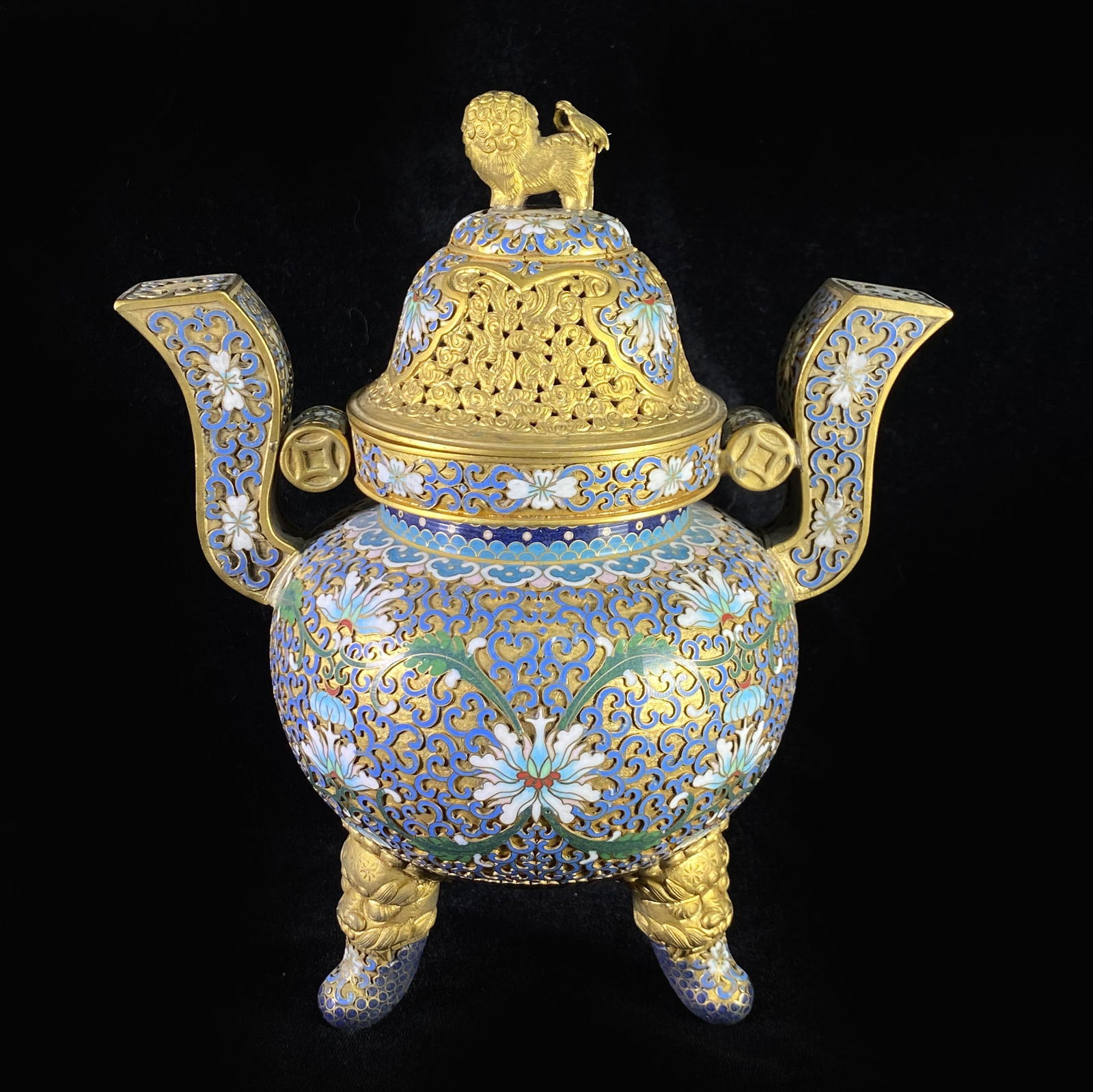 Cloisonne Enamel and Gilt Tripod Censer With Mark (1 of 7)