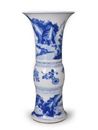 Kangxi Blue and White 'Figural' Beaker Vase, Gu