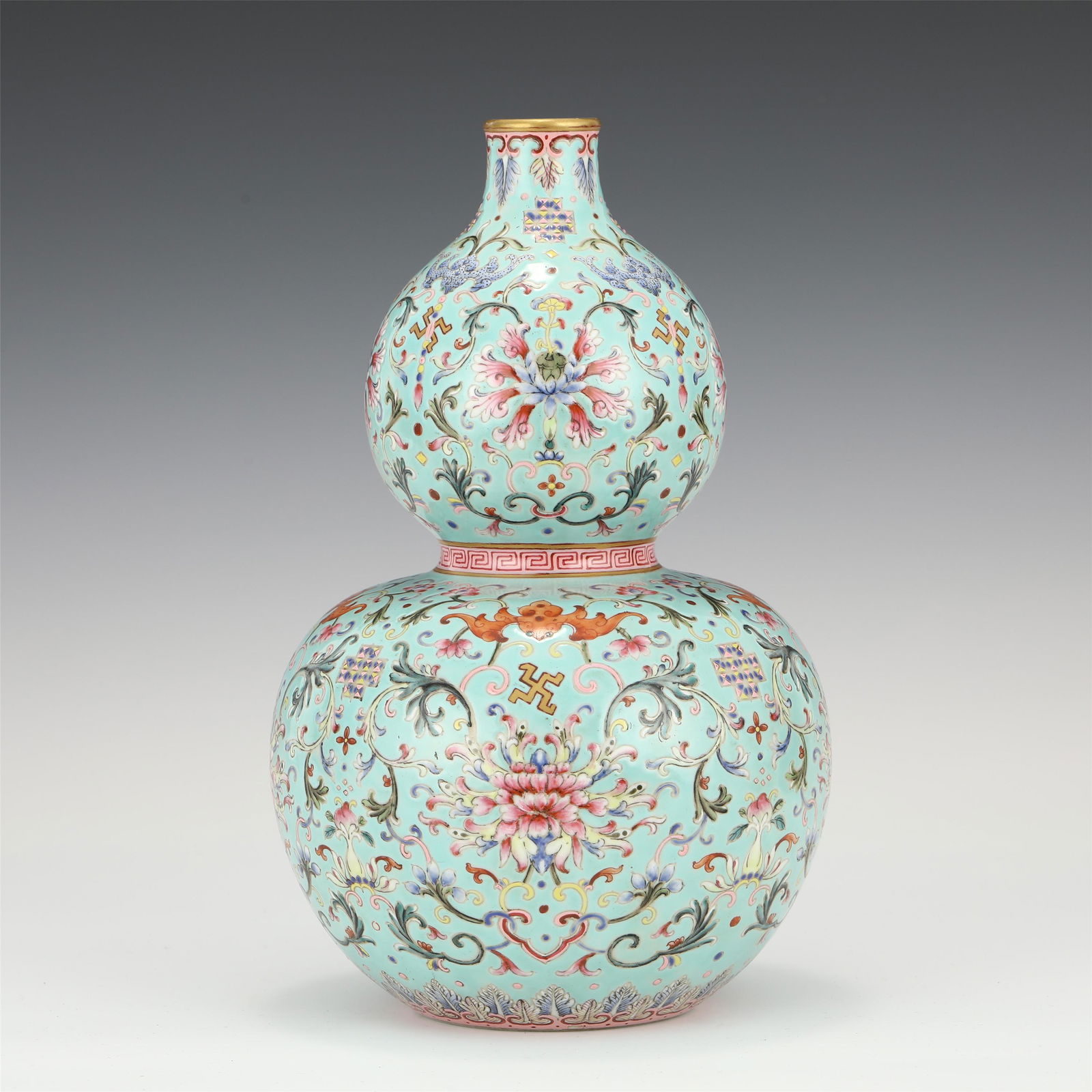 A Turquoise Ground And Famille Rose Vase (1 of 9)