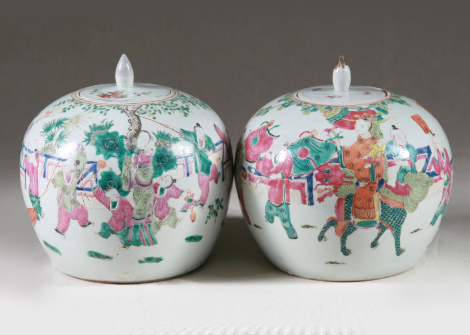Pair Chinese Ovoid Ginger Jars with Lids, 19th C (1 of 5)