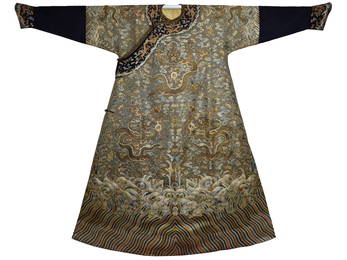 Rare18th C Yellow-Ground & Wan-Diaper Silk Dragon Robe