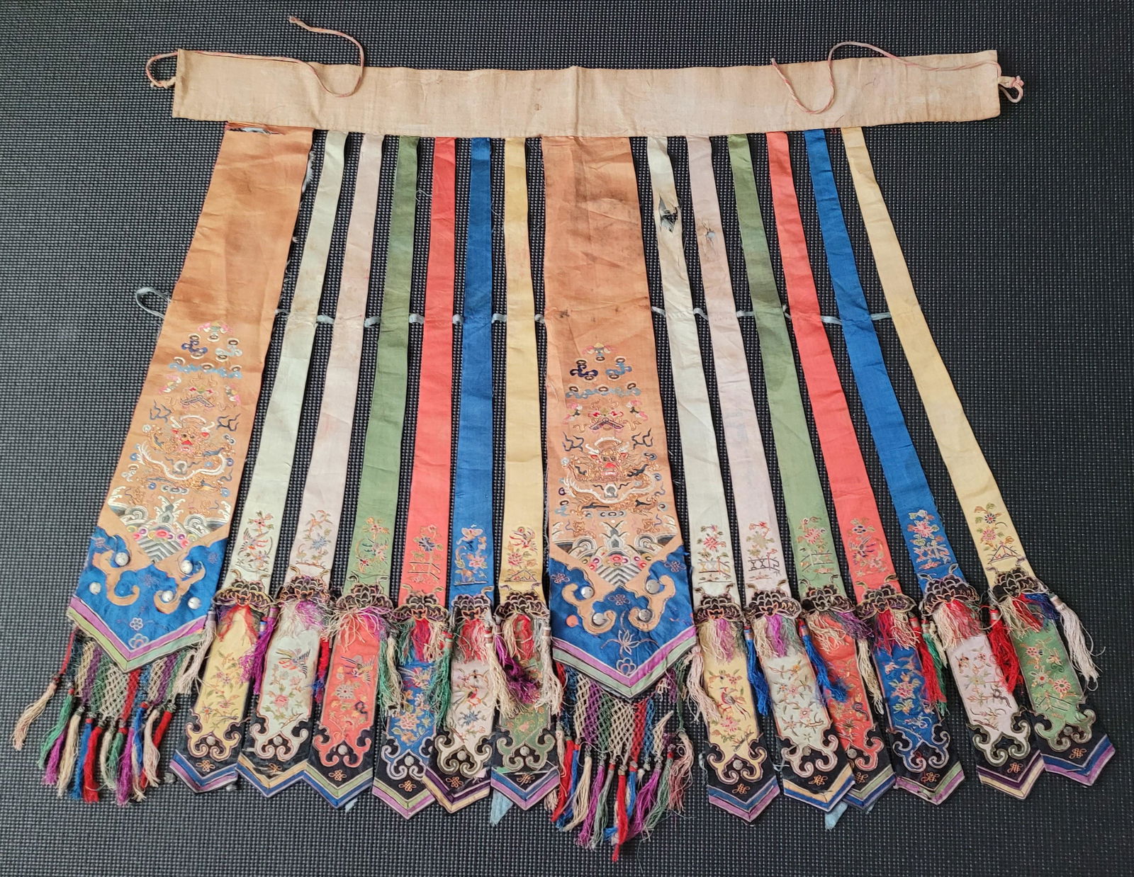 Chinese Qing Dyn. Silk Embroidered Dragon Skirt (1 of 17)