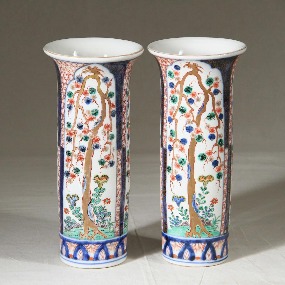 19th C. Pair Tall Chinese Imari Cylindrical Vases, (1 of 4)