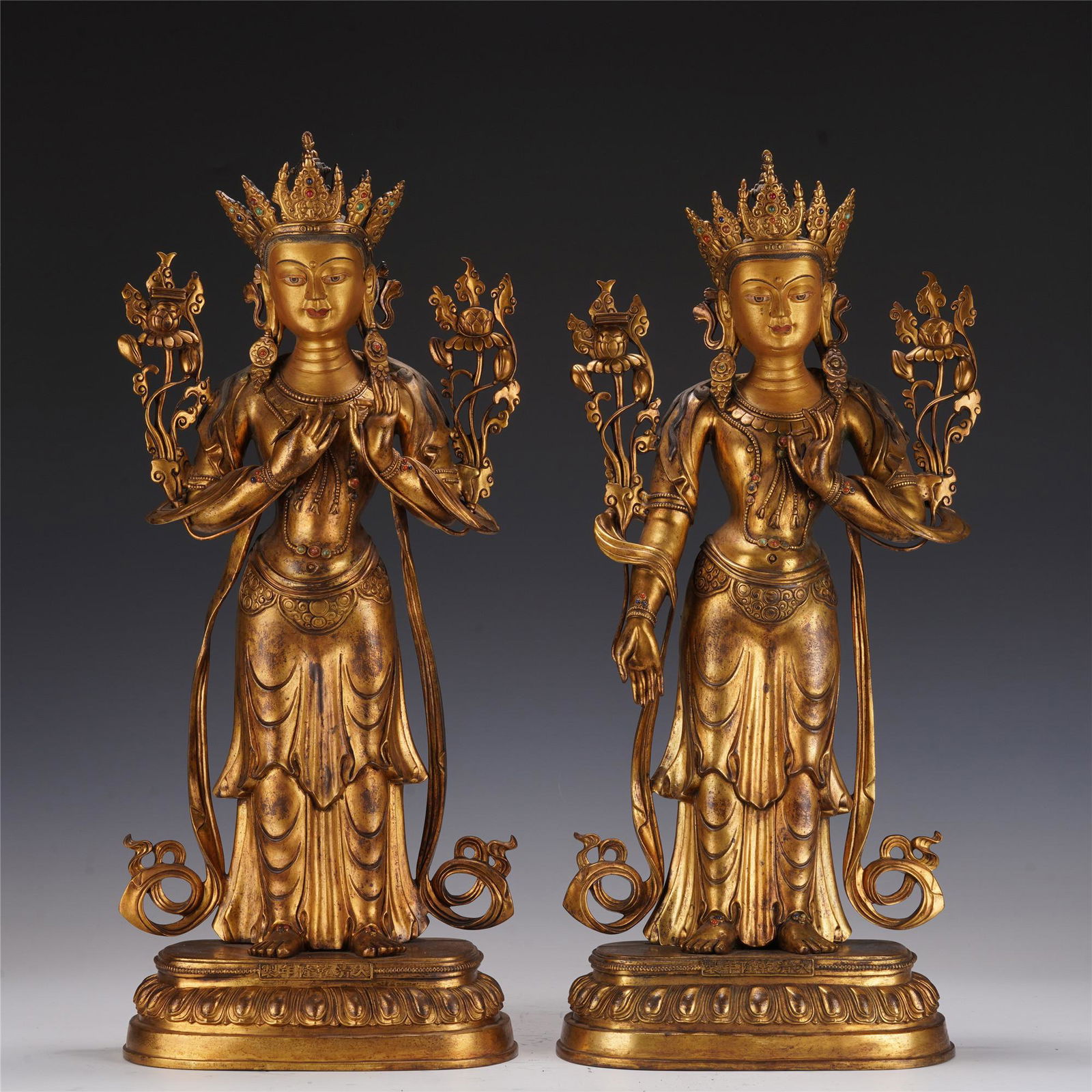 Pair Imperial Gilt-Bronze Standing Avalokitesvara (1 of 14)