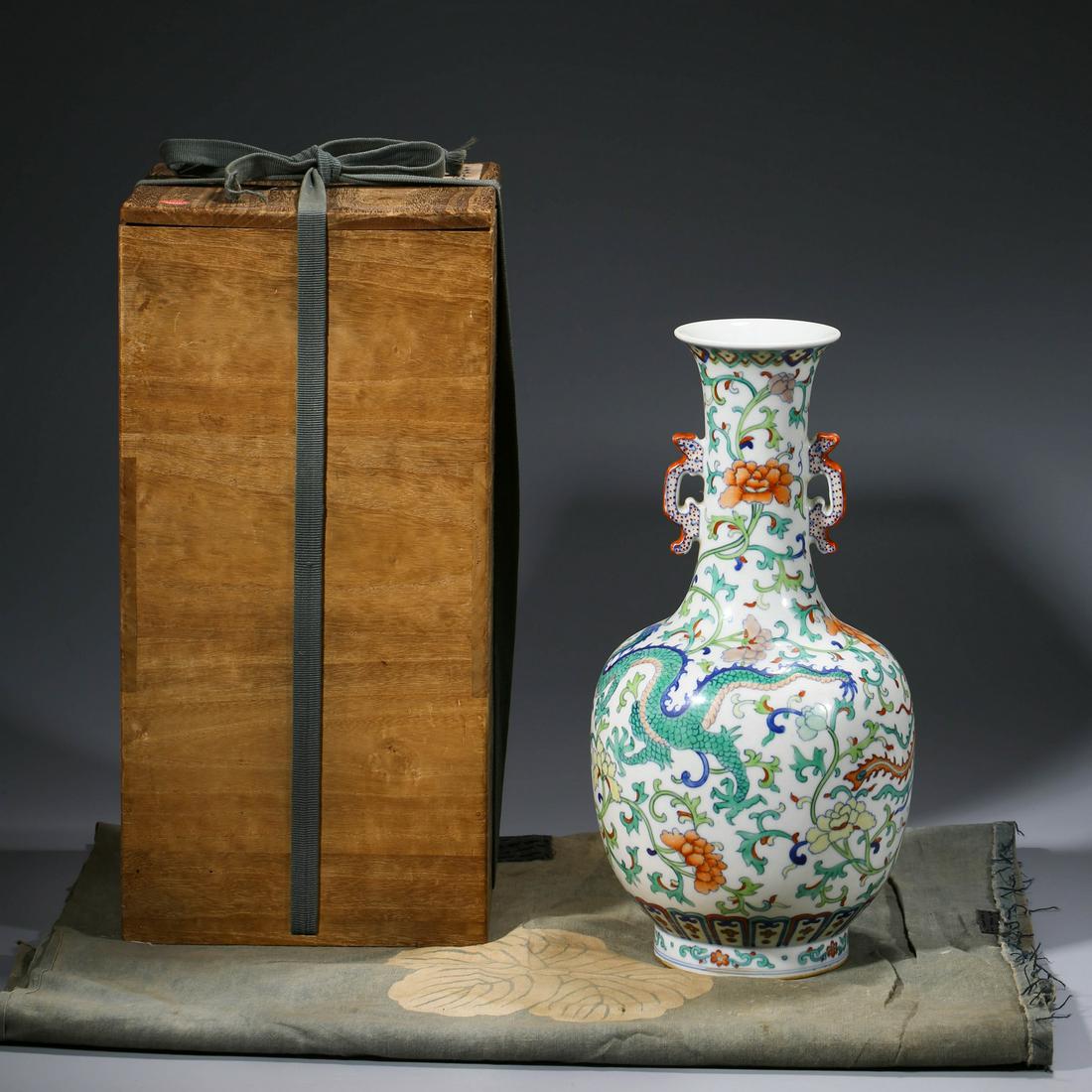 Doucai 'Dragon & Phoenix' Double-Ear Porcelain Vase (1 of 11)