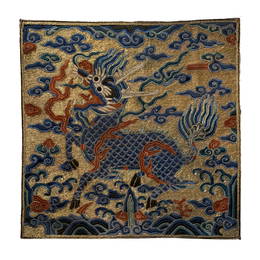 Silk Embroidered 'Qilin' First Rank Military Rank Badge, Kangxi Period