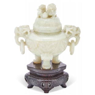 Finely Carved White Jade Tripod Censer: Finely Carved White Jade Tripod Censer