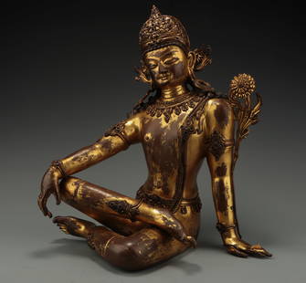 Large Gilt Bronze Figure of Seated Tara: Large Gilt Bronze Figure of Seated Tara 45cm H.
