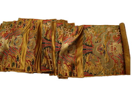 Chinese Embroidered Silk Panel With Ten Dragon: Chinese Embroidered Silk Panel With Ten Dragon. 850 x 76 cm.
