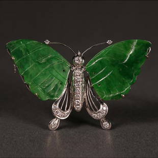 Green Jade Butterfly Brooch With GIA: Green Jade Butterfly Brooch With GIA