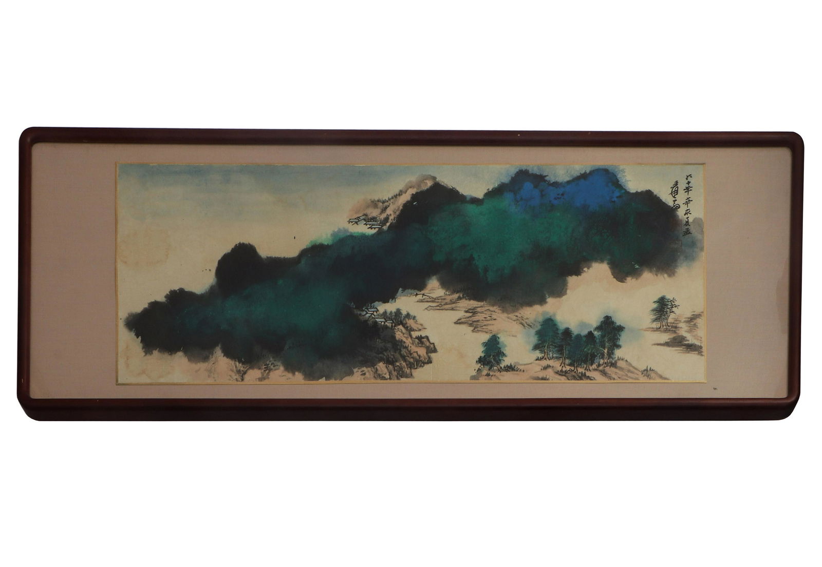 A CHINESE PAINTING OF BLUE AND GREEN SPLASHED LANDSCAPE SIGNED ZHANG DAQIAN (1 of 4)