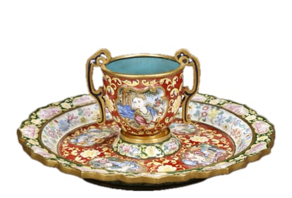 CHINESE ENAMEI PLATE AND CUP