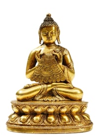 A VERY RARE SINO-TIBETAN BRONZE-GILT YUDDHAJAYA