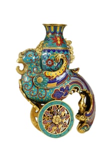 A CLOISONNE ENAMEL BIRD SHAPED VESSEL