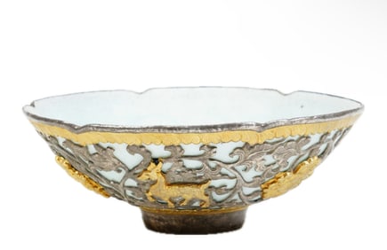 A SILVER MOUNTED HUTIAN-TYPE BOWL
